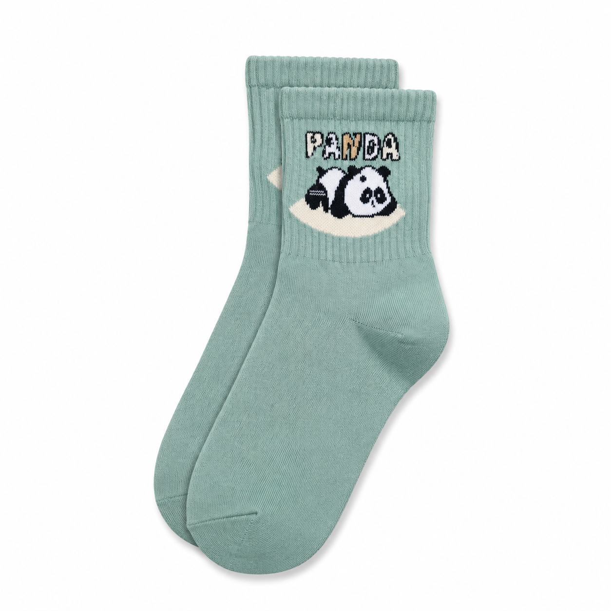 جوراب نیم ساق سبز زیتونی طرح پاندا و نوشته PANDA